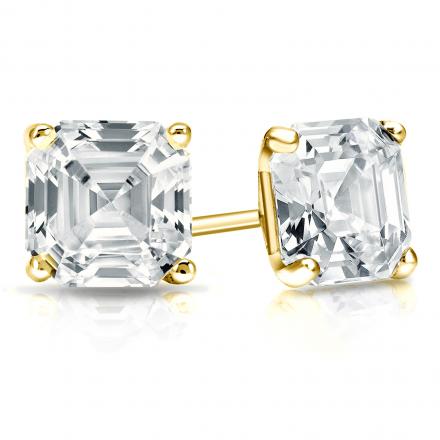 Natural Diamond Stud Earrings Asscher 2.00 ct. tw. (H-I, SI1-SI2) 18k Yellow Gold 4-Prong Martini