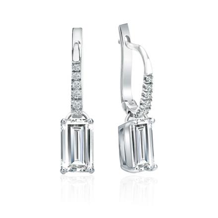 Lab Grown Diamond Dangle studs Earrings Baguette 0.75 ct. tw. (F-G, VS) in 14k White Gold Drop Setting