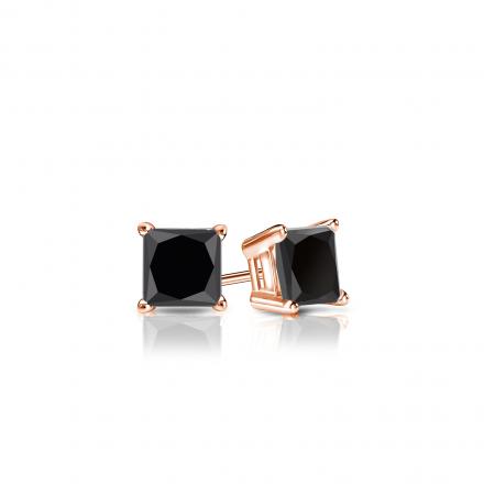 Certified 14k Rose Gold 4-Prong Basket Princess-Cut Black Diamond Stud Earrings 0.50 ct. tw.
