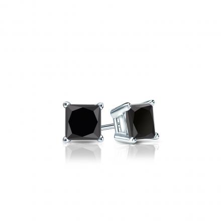 Certified 14k White Gold 4-Prong Basket Princess-Cut Black Diamond Stud Earrings 0.50 ct. tw.