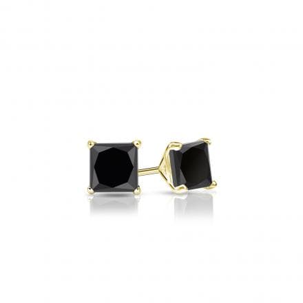 Certified 14k Yellow Gold 4-Prong Martini Princess-Cut Black Diamond Stud Earrings 0.50 ct. tw.