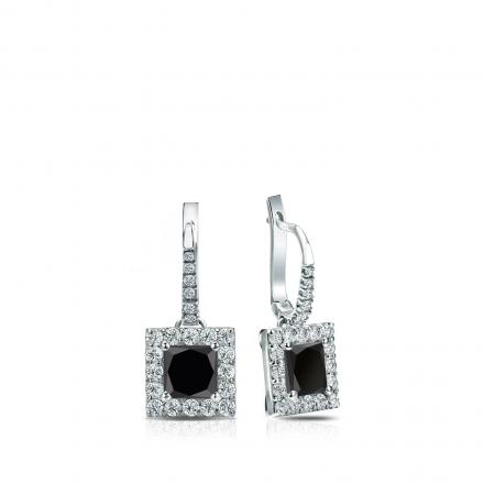 Certified 14k White Gold Dangle Studs Halo Princess-Cut Black Diamond Stud Earrings 0.50 ct. tw.