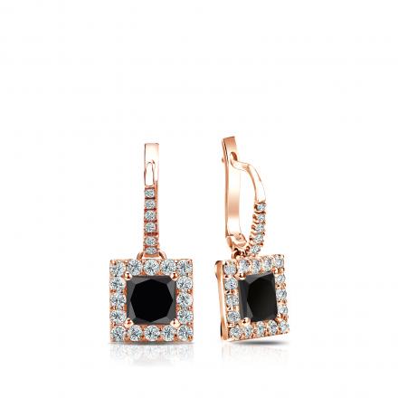 14k Rose Gold Dangle Studs Halo Princess-Cut Black Diamond Stud Earrings 0.75 ct. tw.