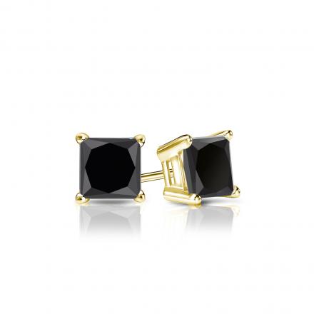 Certified 14k Yellow Gold 4-Prong Basket Princess-Cut Black Diamond Stud Earrings 1.00 ct. tw.