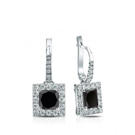 Certified 18k White Gold Dangle Studs Halo Princess-Cut Black Diamond Stud Earrings 1.00 ct. tw.