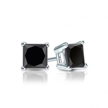 Certified Platinum 4-Prong Basket Princess-Cut Black Diamond Stud Earrings 1.50 ct. tw.