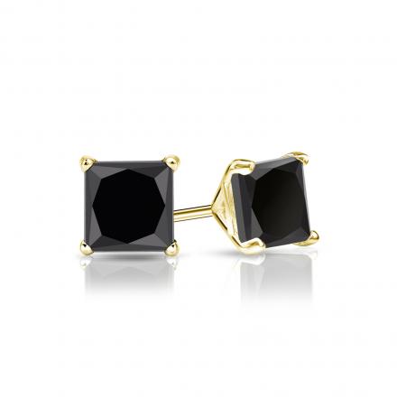 Certified 14k Yellow Gold 4-Prong Martini Princess-Cut Black Diamond Stud Earrings 1.50 ct. tw.