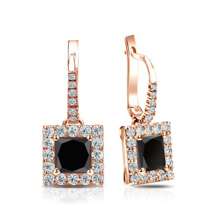 Certified 14k Rose Gold Dangle Studs Halo Princess-Cut Black Diamond Stud Earrings 1.50 ct. tw.