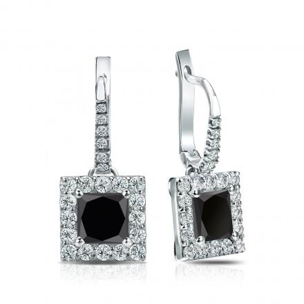 Certified 14k White Gold Dangle Studs Halo Princess-Cut Black Diamond Stud Earrings 1.50 ct. tw.