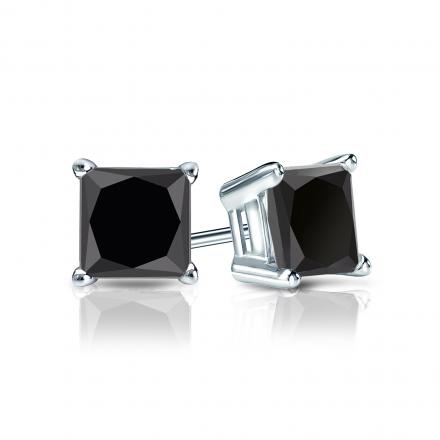 Certified Platinum 4-Prong Basket Princess-Cut Black Diamond Stud Earrings 2.00 ct. tw.