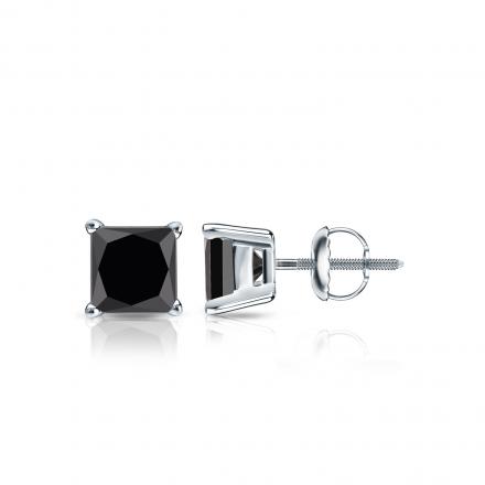 14k White Gold 4-Prong Basket Princess-Cut Black Diamond