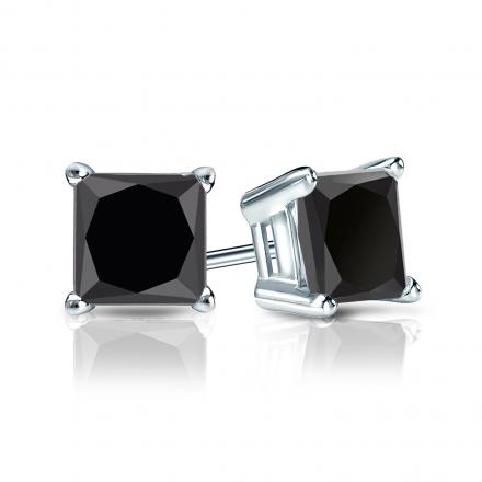 Certified 14k White Gold 4-Prong Basket Princess-Cut Black Diamond Stud Earrings 2.50 ct. tw.
