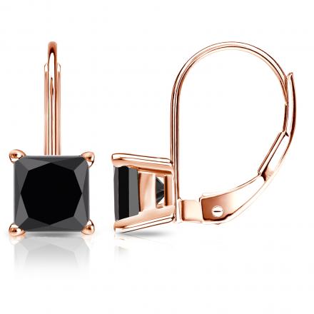 1 Ct - 4 Ct Princess Cut Black Rose Gold Studs, Solid 14k 18k Created Black Diamond 2024 Earrings, Rose Gold Screw Back Earrings