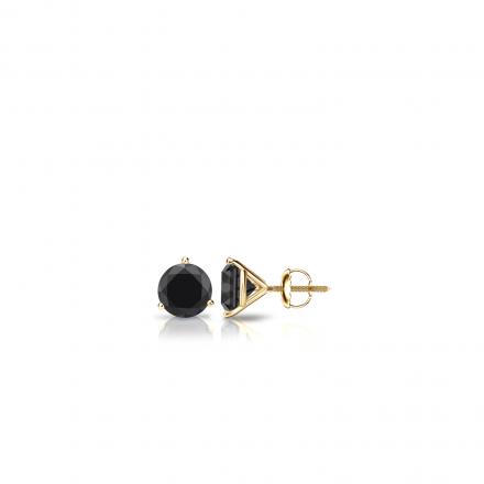 14k Yellow Gold 3-Prong Martini Round Black Diamond Stud Earrings