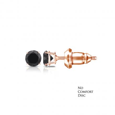 Certified 14k Rose Gold 4-Prong Basket Round Black Diamond Stud Earrings 0.50 ct. tw. with free Patented Secure Lock backing