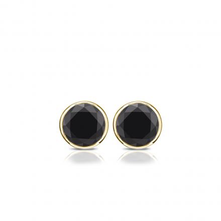 14k Yellow Gold Bezel Round Black Diamond Stud Earrings 0.50