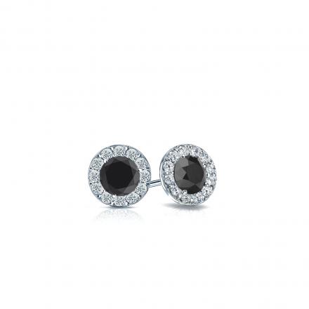 Certified 14k White Gold Halo Round Black Diamond Stud Earrings 0.50 ct. tw.