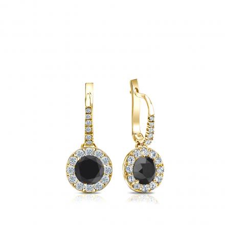 14k Yellow Gold Dangle Studs Halo Round Black Diamond Stud Earrings 0.75 ct. tw.