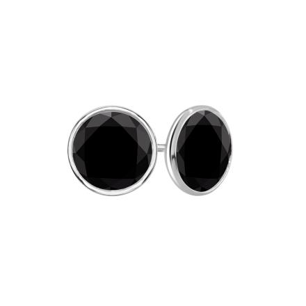 14k White Gold Bezel Round Black Diamond Stud Earrings 1.00 ct. tw.