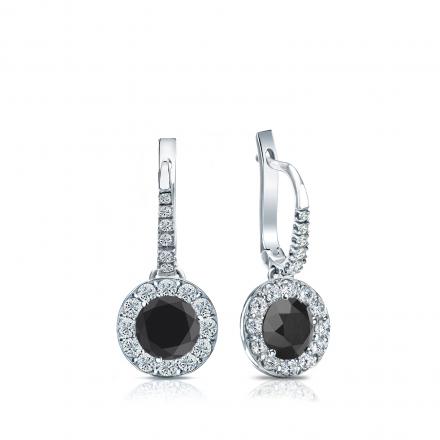 Certified 18k White Gold Dangle Studs Halo Round Black Diamond Stud Earrings 1.00 ct. tw.