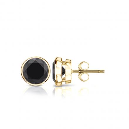 Men's Natural Black Onyx Stud Earrings 14K Yellow Gold