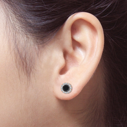 14k Rose Gold Halo Round Black Diamond Stud Earrings 1.50 ct