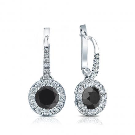Certified 18k White Gold Dangle Studs Halo Round Black Diamond Stud Earrings 1.50 ct. tw.
