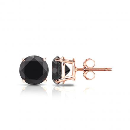 1 Ct - 4 Ct Princess Cut Black Rose Gold Studs, Solid authentic 14k 18k Created Black Diamond Earrings, Rose Gold Screw Back Earrings