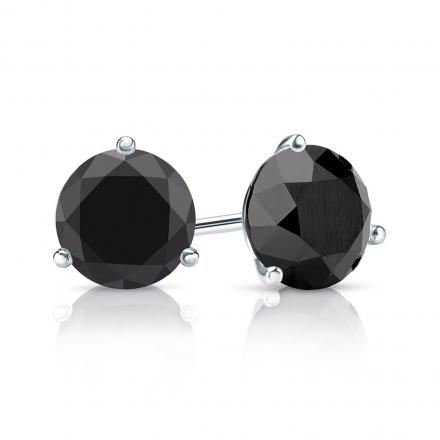 Certified Platinum 3-Prong Martini Round Black Diamond Stud Earrings 2.00 ct. tw.