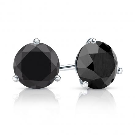 Certified Platinum 3-Prong Martini Round Black Diamond Stud Earrings 2.50 ct. tw.