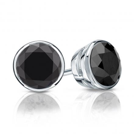 Certified Platinum Bezel Round Black Diamond Stud Earrings 2.50 ct. tw.
