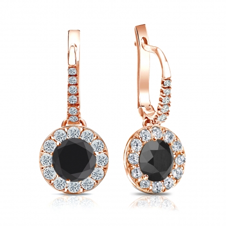 14k Rose Gold Dangle Studs Halo Round Black Diamond Stud Earrings 2.50 ct. tw.