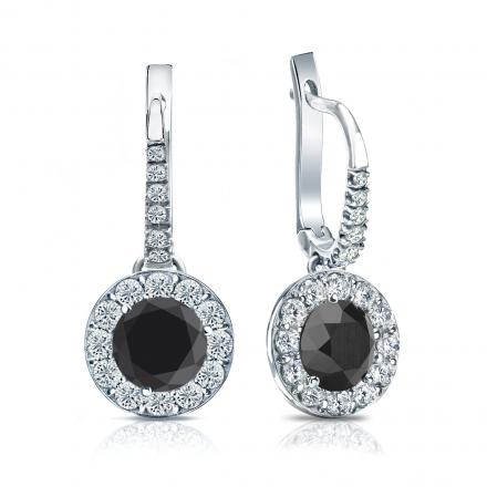 Certified 18k White Gold Dangle Studs Halo Round Black Diamond Stud Earrings 2.50 ct. tw.