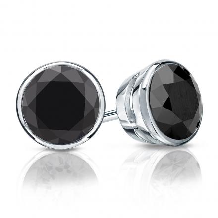 Certified Platinum Bezel Round Black Diamond Stud Earrings 3.00 ct. tw.
