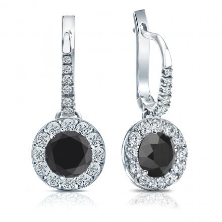Certified 18k White Gold Dangle Studs Halo Round Black Diamond Stud Earrings 3.00 ct. tw.