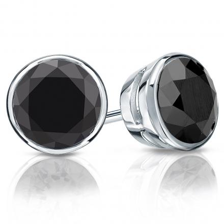 Certified Platinum Bezel Round Black Diamond Stud Earrings 4.00 ct. tw.