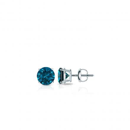 18k White Gold 4-Prong Basket Round Blue Diamond Stud