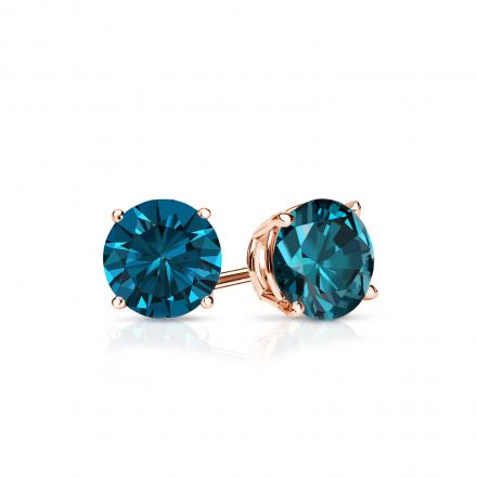 14k Rose Gold 4-Prong Basket Round Blue Diamond Stud Earrings 0.50 ct. tw. (Blue, SI1-SI2)