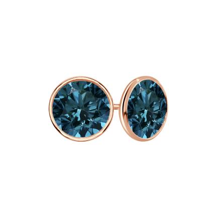 14k Rose Gold Bezel Round Blue Diamond Stud Earrings 3.00 ct. tw. (Blue, SI1-SI2)