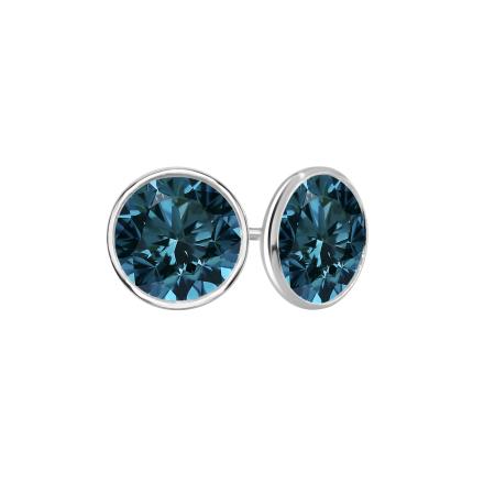 Platinum Bezel Round Blue Diamond Stud Earrings 2.50 ct. tw. (Blue, SI1-SI2)