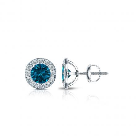 Certified 14k White Gold Halo Round Blue Diamond Stud Earrings 1.00 ct. tw.  (Blue, SI1-SI2)