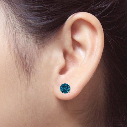 Blue Diamond Stud Earrings Round 2.00 ct. tw. (Blue, VS) in 14k Rose Gold 4-Prong Basket