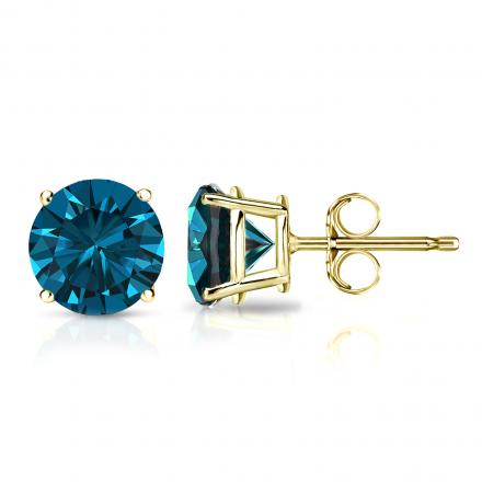 Blue Diamond Stud Earrings Round 2.00 ct. tw. (Blue, VS) in 14k Yellow Gold 4-Prong Basket