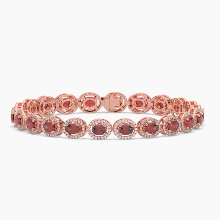 Ruby and Diamond Halo Fashion Bracelet (10.50 cttw.) in 18K Rose Gold, 7.25 Inch