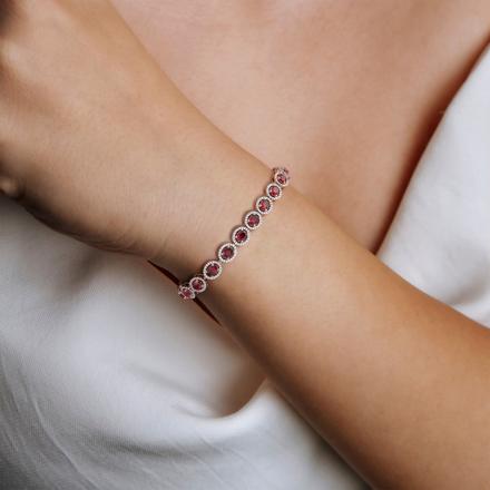 Ruby and Diamond Halo Fashion Bracelet (10.50 cttw.) in 18K Rose Gold, 7.25 Inch