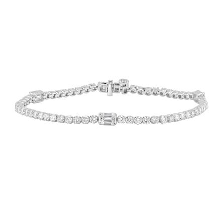 Lab Grown Diamond Round and Emerald Tennis Bracelet 4.30 (E-F,VS) in 14K White Gold