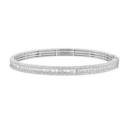 Lab Grown Diamond Round and Bauguette Tennis Bracelet 3.35 (E-F,VS) in 14K White Gold