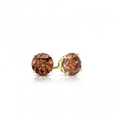 Certified 18k Yellow Gold 4-Prong Basket Round Brown Diamond Stud Earrings 0.25 ct. tw.  (Brown, SI1-SI2)