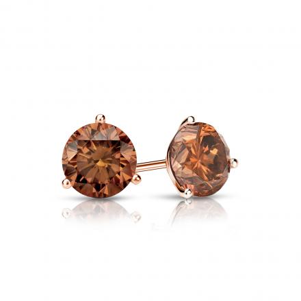 Certified 14k Rose Gold 3-Prong Martini Round Brown Diamond Stud Earrings 0.50 ct. tw. (Brown, SI1-SI2)