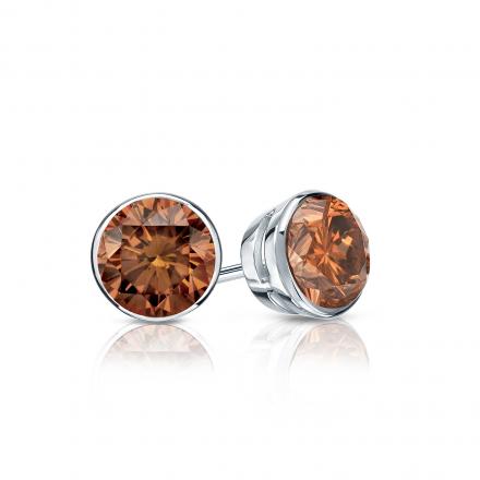 Certified Platinum Bezel Round Brown Diamond Stud Earrings 0.50 ct. tw. (Brown, SI1-SI2)